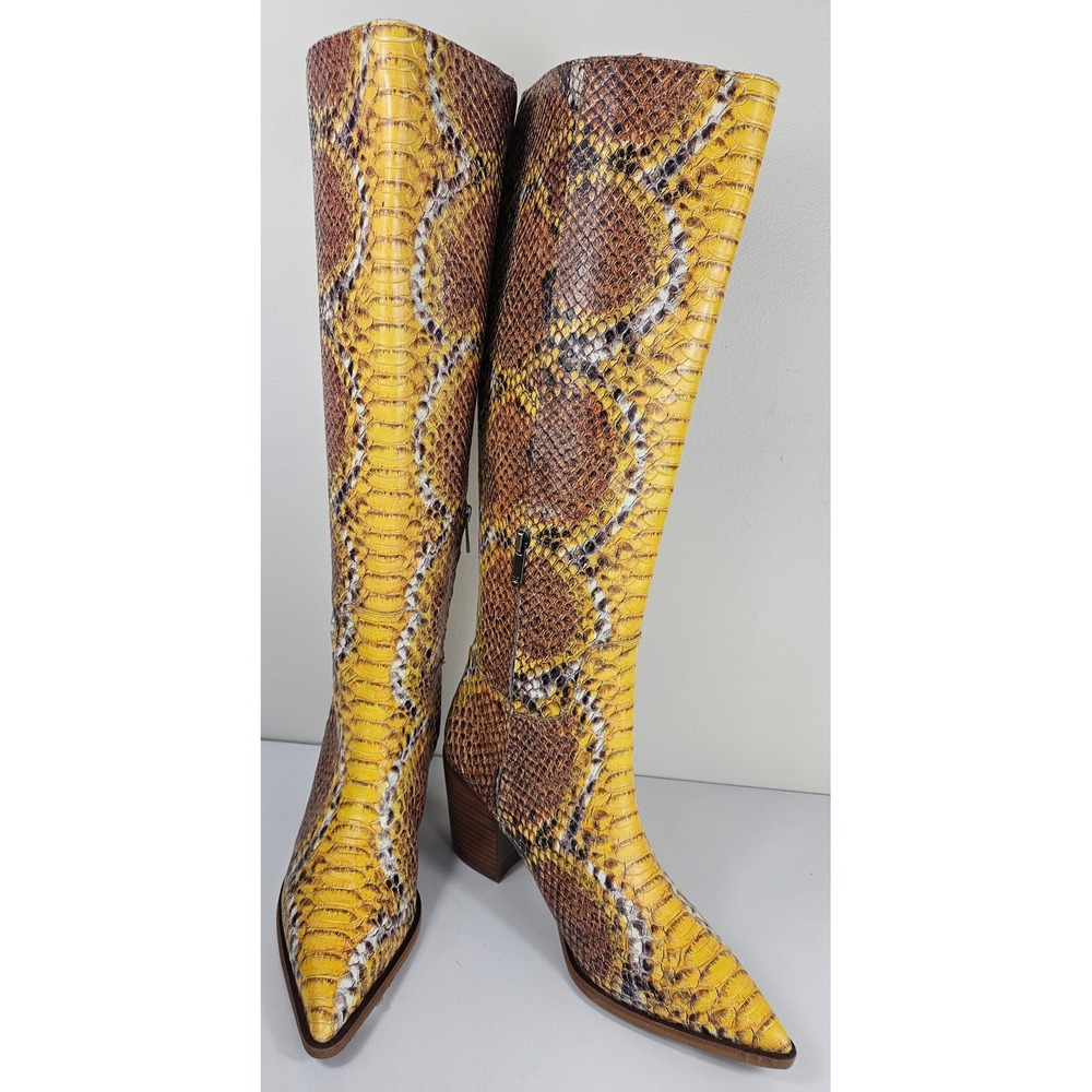 Sam Edelman SamBootHash Lindsey Womens 9 Yellow Snakeskin Knee High Boots Heels